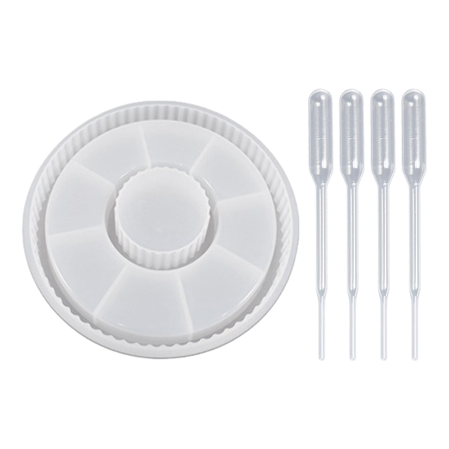 1Pc Resin Silicone Mold, 4Pcs 5Ml Dropper, Tray Silicone Mold, Round Tray Mold, Grooved Silicone Mold