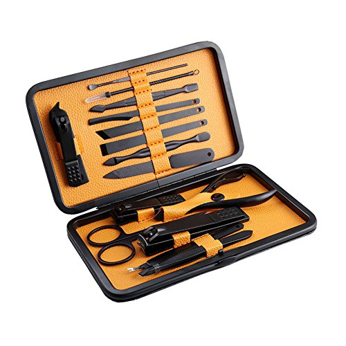 AMarkUp Manicure Pedicure Set Tools Nail Clippers for Men & Women Home Travel Grooming Kit (15Pcs/set,Yellow)