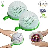 [2-PACK] White / Green Salad Cutter Bowl Set - 4 In 1 Multi-Functional- Make Your Salad in 60 Seconds with this Fast & Easy To Use Salad Chopper, Cutting Board, Strainer & Bowl (Large)