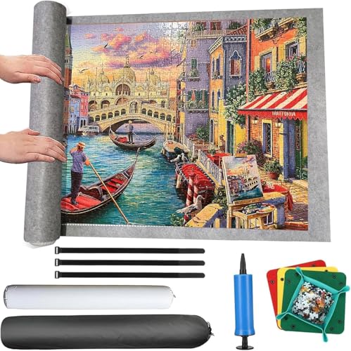 Porta Puzzle, Porta Quebra Cabeça 1000 1500 2000 3000 Peças, Tapete Quebra Cabeça Enrolável, com 4 Separador de Peças Quebra Cabeça e Bolsa de Armazenamento Portátil (Cinza)