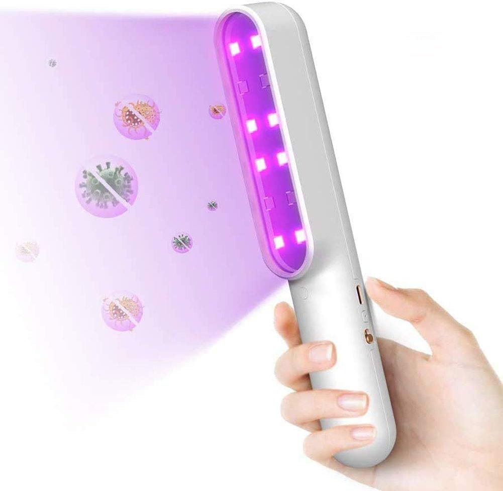 UV Light,UV-C Light Sanitizer with USB Charging,Mini Portable UV Lamp Sterilizing Stick,Handheld UV-C Light Sterili-zer Travel Wand for Household Wardrobe Toilet Kitchen Room Toys Pet Area (White)