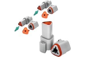 PARANNIC DT04-3P DT06-3S DT 3 Pin Way Gray Connector 2 Set, Size 16 Solid Contacts 14-18AWG Waterproof Electrical Wire Connector with Seal Plug for Truck, Off-Road Vehicles, Marine, Motorcycle Wiring