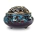 Incense Burner with Brass Calabash Incense Stick Holder - Porcelain Decorated Censer for Use with Cone or Coil Incense - Ceramic Ash Catcher Tray Bowl (Blue Fambe)