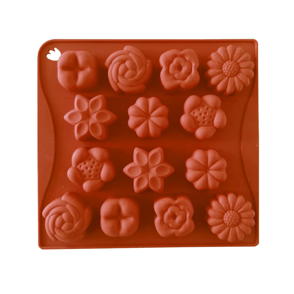 Selecto Bake 14 Flowers Silicone Chocolate Mould, Floral Cake Topper Decoration Fondant Sugarcraft Flower Mold for Wax Melts Rose Candle Making Supplies