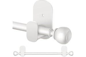 Curtain Rods No Drilling 32 to 58 in, USFOOK 5/8 Inch No Drill Curtain Rods for Windows with 3M Adhesive Brackets, Renter Friendly Drapery Pole with White Round Finials