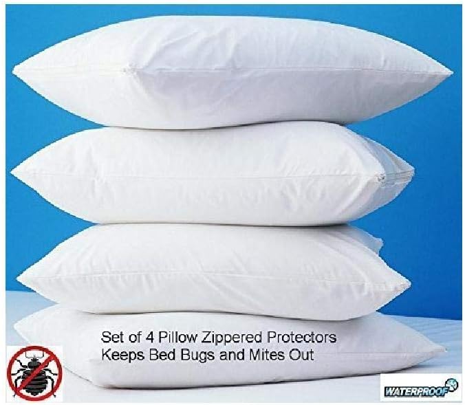 Homestyle 4 Pack Zippered Vinyl Pillow Covers Protects Against Bed Bugs & Dust Mites Waterproof: Home & Kitchen