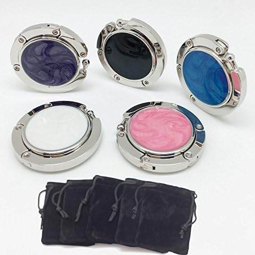 Resin Color Painted Purse Hook 5 choices - Foldable Handbag Hanger Safer Cleaner Bag, Fold Up For Easy Storage,Folding Table Hanger, with Velvet Pouch Set of 5