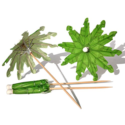 Bilipala Green Tropical Coconut Palm Tree Paper Umbrellas Cocktail Parasol Picks Cupcake Toppers Picks, Pack of 20