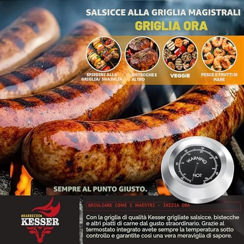 ® Barbecue con Carrello XL Barbecue a carbonella con Coperchio, Ruote, Manico in Acciaio Inox, griglia e termometro a carbonella,Grande Barbecue a carbonella Barbecue da Campeggio