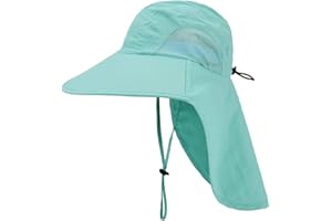 EXEMABA Kids Sun Hat with Neck Flap - Unisex Adjustable Children Wide Brim Summer UPF50+ Sun Protection Mesh Bucket for 4-12y