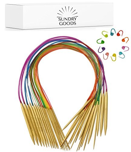 Circular Knitting Needles Set by SundryGoods - Bamboo Wood - Flexible - 18 Sizes: 2 mm - 10 mm (US sizes 0-15), Length: 80 cm (32 inch US) - Bonus Stitch Markers
