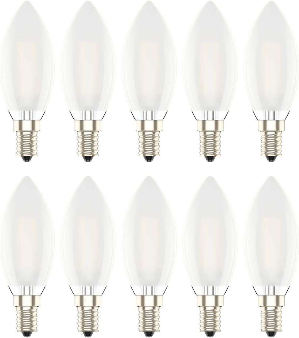 Atesny LED Candle Light Bulbs,C35 Chandelier Light Bulb,300LM Small Edison Screw LED Filament Bulbs,30W Equivalent Candelabra E14 SES Bulb,Warm White 2700K,Dimmable,Pack of 10