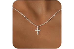 Tewiky Cross Necklace for Women-Dainty Simple 14k Gold Plated/sterling silver Plated Cross Pendant Cute Necklaces Jewelry for Women