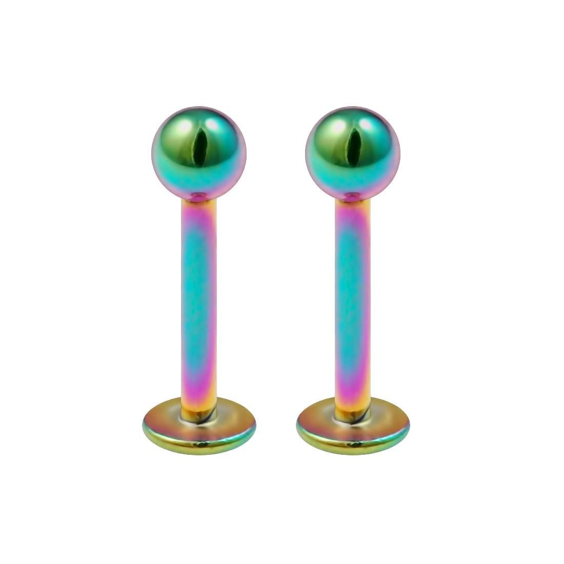 2pc 16g 1.2mm Surgical Steel Labret Bar Rainbow Lip Rings Anti Tragus Helix Earring Stud Piercing Jewellery 8mm