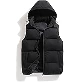 hathne Men's Winter Puffer Vest Sleeveless Warm Zipper Lightweight Jacket Vest with Removable Hood
