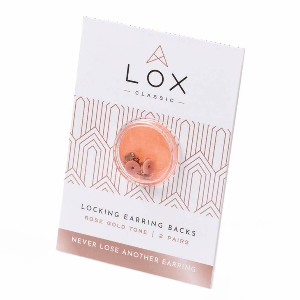 LOX Women's Secure Earring Backs - For All Types of Earrings - Easy to Adjust, Hypoallergenic, Safe and Easy to Use Earring Backs - 2 Pairs - Rose Gold
