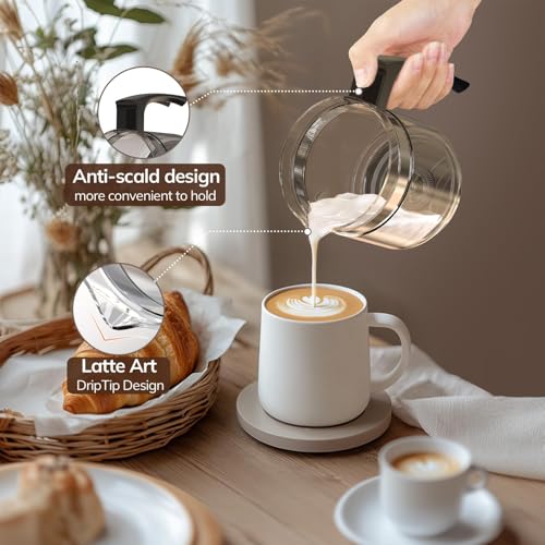 Electric Milk Frother and Steamer, 16.9oz/500ml Milk Steamer and Frother for Latte, Dishwasher Safe, BPA Free, 4 Functions, Enjoy Perfect Milk Froth in 2 Min - Black