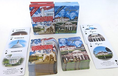 Washington D.C and Virginia, Souvenir Playing Cards, Vacation Gift, Card Faces Feature Multiple Landmarks, Oustsanding Tourist Gift. The Two Deck Set Includes a Silver Gift Ribbon