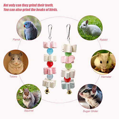 S-Mechanic Parrot Chewing Toy Beak Trimmer Calcium Stone with Bell Lava Block Grinding Stone for Chinchilla,Cockatiel,Conure,Budgies,African Grey, Amazon Parrots,Parakeet Bird 2 Packs (Style-1)