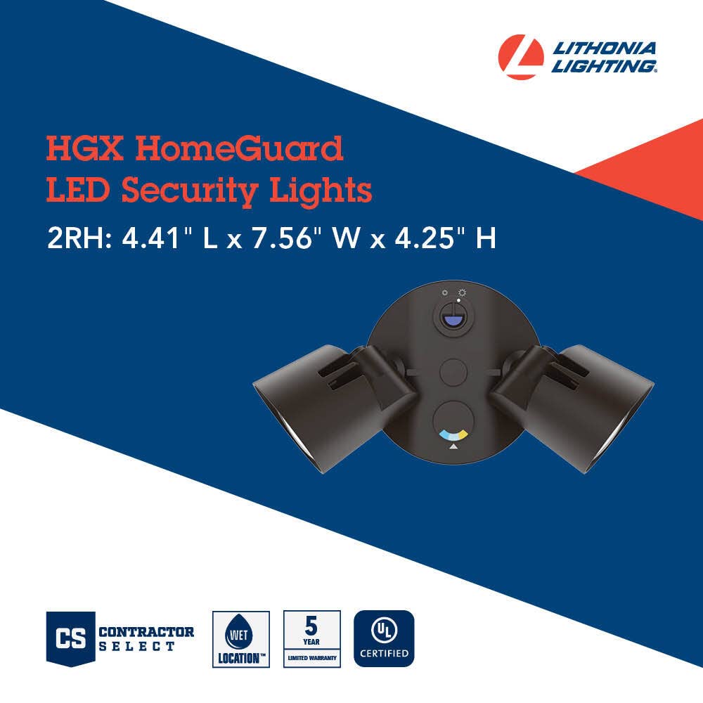 Lithonia Lighting HomeGuard 2-Light LED Outdoor Flood Lights, Wall or Ceiling Mount Outdoor Lights, 4000K Cool White, Round Heads, Dark Bronze (HGX LED 2RH 40K 120 DDB M2)