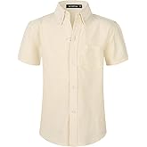 Spring&Gege Boys' Short Sleeve Uniform Oxford Shirt Cotton Solid Button Down Dress Shirts (4-14 Years)
