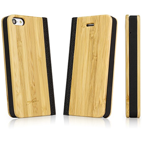 iPhone 5c Case, BoxWave [True Bamboo Booklet Case] Hand Made, Real Wood Book Cover for Apple iPhone 5c - Natural