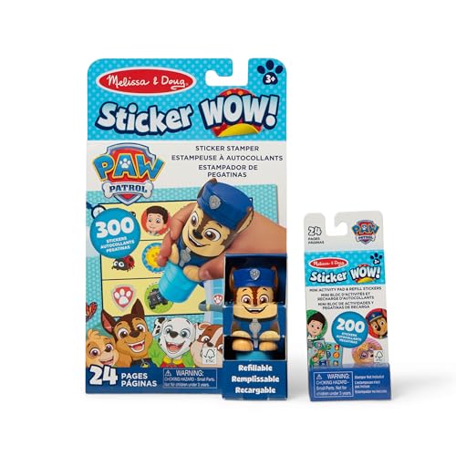 Melissa & Doug Sticker Wow!™ PAW Patrol Chase Bundle: 24-Page Activity Pad, Sticker Stamper, 500 Stickers, Mini Pad, Arts and Crafts Fidget Toy Collectible Character