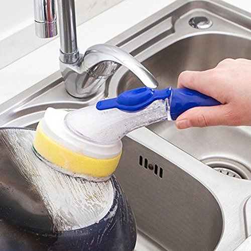 SYOOY Multifunctional Cleaning Brushes Scrub Brush Long Handle Kitchen Multipurpose Scrubber with 1 Replacement Brush Head Blue 9"L x 6.3"W