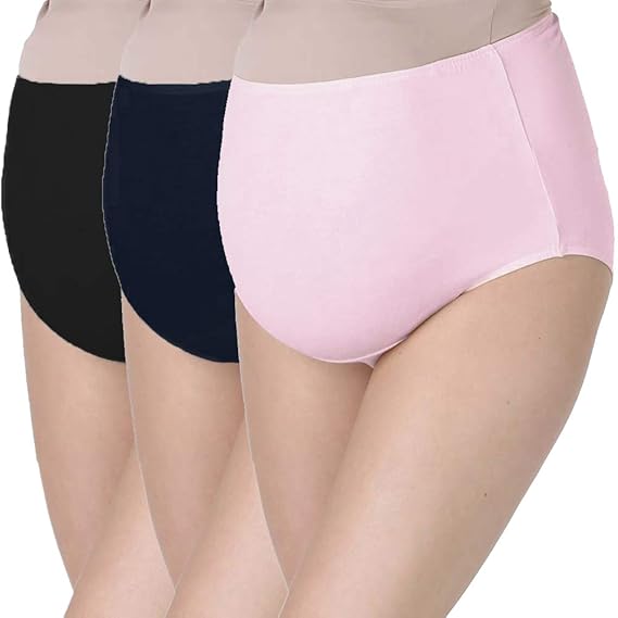 Women's Cotton Hi-Waist Pregnancy Panties (Pack of 3) (Multi-Coloured)