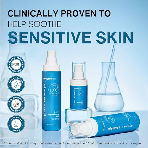 Hypochlorous Acid Spray – Dermatologist Tested HOCl Facial Cleanser for Sensitive, Acne-Prone & Irritated Skin – Soothes Redness, Eczema, Rashes & Itching – Skin Repair Spray, 60 ml + 200 ml - Honeydew Labs