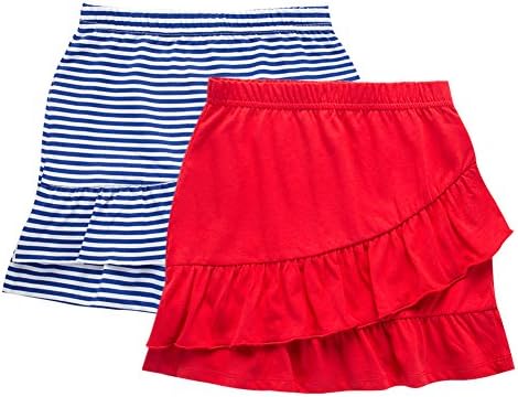 UNACOO2 Packs 100% Cotton Tiered Ruffle Skirt with Elastic Waistband for Girls
