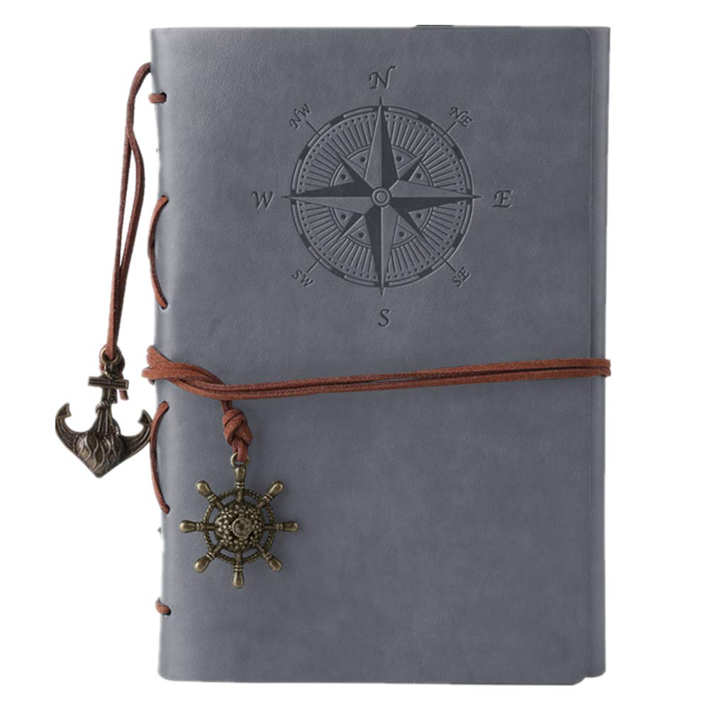 Leather Notebook, MALEDEN Classic Spiral Bound Notebook Refillable Diary Sketchbook Gifts with Unlined Travel Journals for Writing for Girls and Boys (Grey)