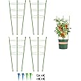 4 Pack Garden Plant Support Tomato Cage, Upgrade 24" Trellis for Climbing Plants, Plant Trellis Kits with 4 Self Watering Spi