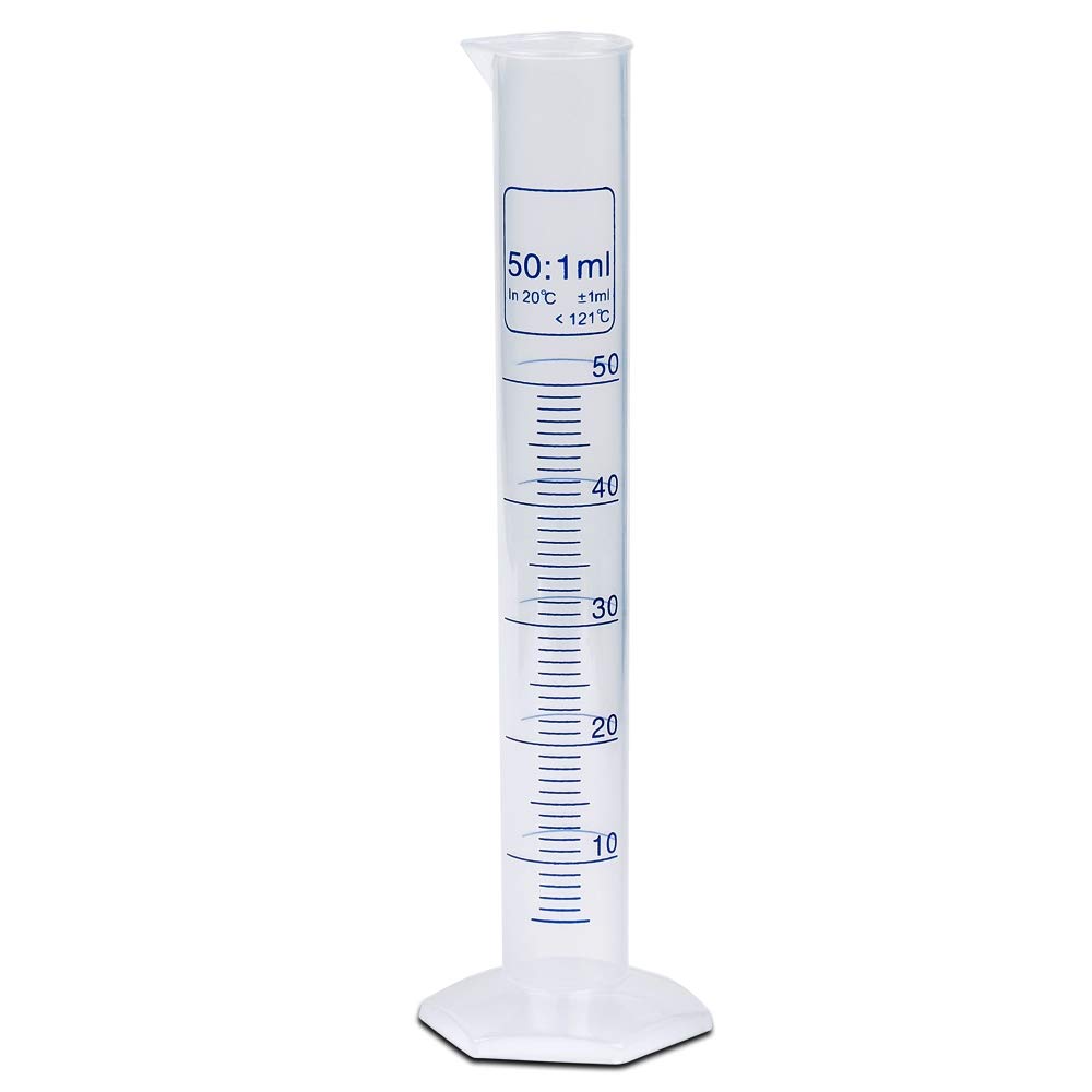 50ml Plastic Graduated Cylinder, Printed Graduations, Single Metric