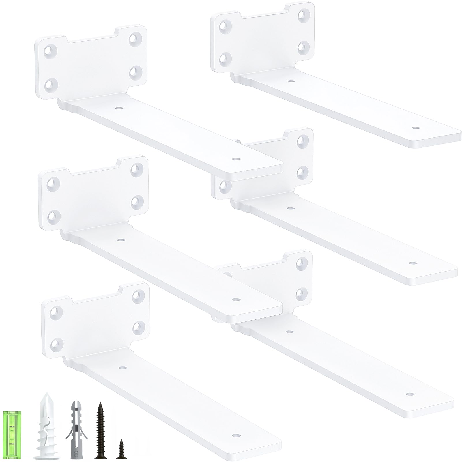 Yeabett 6 Pack Shelf Brackets 20cm, Heavy Duty Wall Brackets, 75kg Load Capacity, White