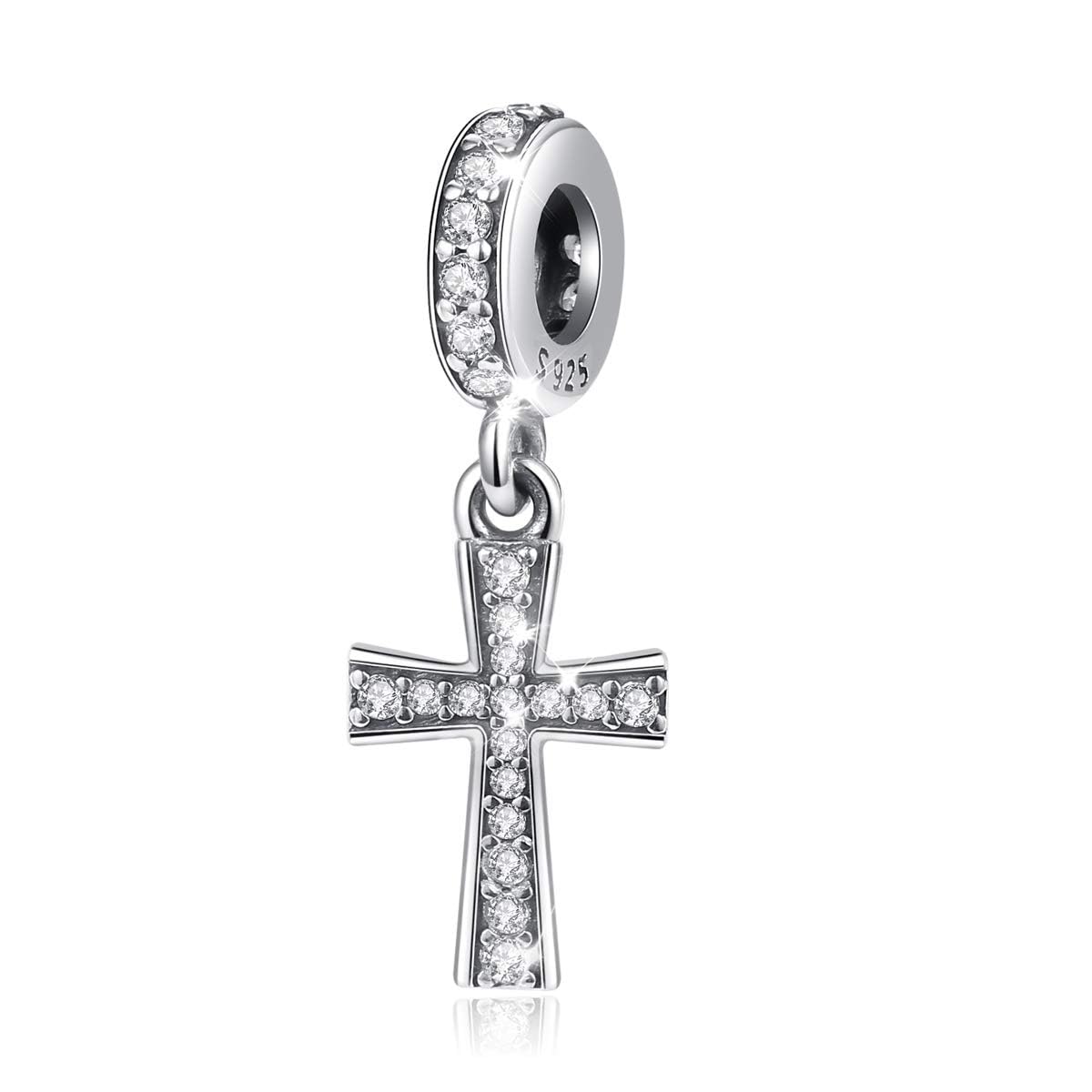 Eusense Cross Charm Fit Pandora, 925 Sterling Silver Vintage Charm for European Bracelet