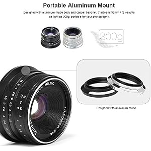 7artisans 25mm F1.8 Manual Focus Prime Fixed Lens for Sony Emount Cameras Like A7 A7II A7R A7RII A7S A7SII A6500 A6300 A6000 A5100 A5000 EX-3 NEX-3N NEX-3R NEX-C3 NEX-F3K NEX-5 NEX-5N - Black