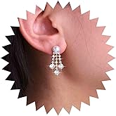 Yheakne Vintage Cz Chandelier Earrings Crystal Tassel Drop Earrings Gold Tennis Chain Earrings Tiny Pearl Stud Earrings Wedding Rhinestone Earrings Jewelry for Women