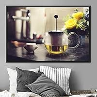 Framed Canvas Wall Art Tea Servings Dark Drinks Farmhouse/Country Group Multicolor Photography Realism Tea - 16x24 inches