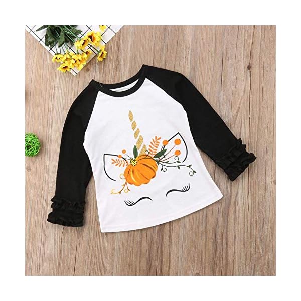 Baby Kids Girl Unicorn Thanksgiving Christmas Car Print Ruffle Polka Dot Cotton T-Shirt Top Outfits - Image 3