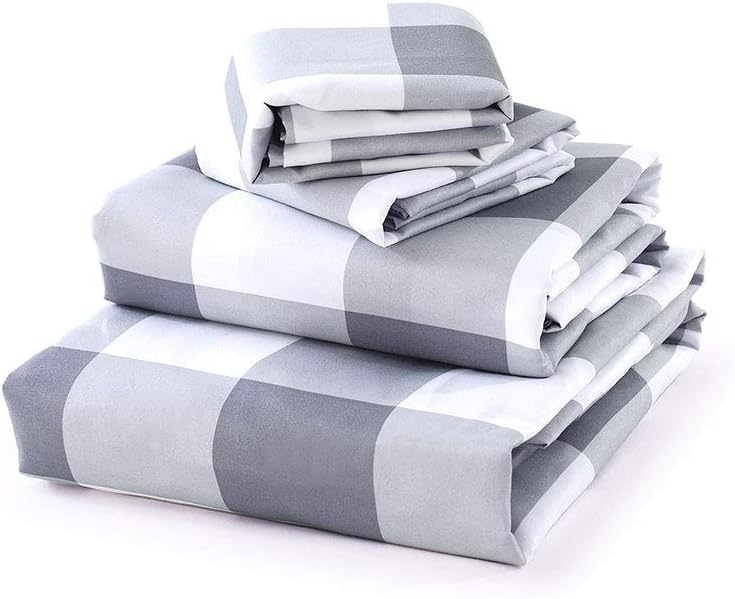 BASIC CHOICE Bed Sheet Set - Brushed Microfiber 2000 Bedding - Wrinkle, Fade, Stain Resistant - Hypoallergenic - 3 Piece (Twin XL, Gingham Gray)