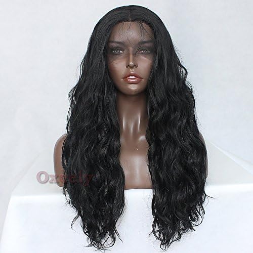 Oxeely Black Watet Wave Synthetic Lace Front Wig with Baby Hair Heat Resistant Wig for Black Women 24'