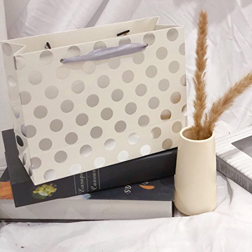 FOONEA 10 Pack Gift Bags Paper Shopping Bags Bridesmaid Gift Bags, Silver Bags Polka Dot Perfect for Weddings, Birthday and Graduation Presents, Silver Gift Wrap Bags - Thumbnail 3