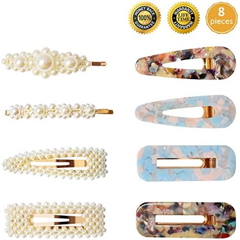 Pearls Hair Clips for Women Ladies Girls - Fashion Geometric Acrylic Resin Alligator Hair Barrettes for Birthday Valentines Day Gifts Bling Hair Pins Headwear Barrette Styling Tools Accessories