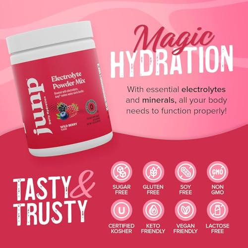 JUNP Electrolytes Powder No Sugar No Carbs, Wild Berry Fruit Flavor Keto Electrolyte Drink Mix - Potassium & Salt Hydration Powder Electrolytes, Zero Calorie Sugar Free Electrolyte Powder, 90 Servings