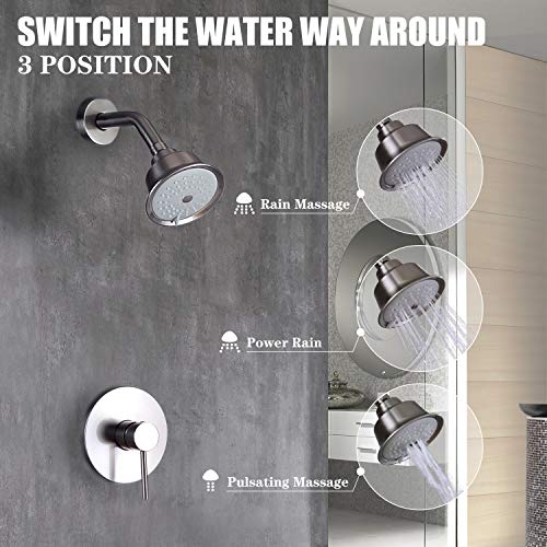 HANEBATH Shower Faucet Set with Pressure Balance Roughin Valve, Brushed Nickel Shower Trim Kit