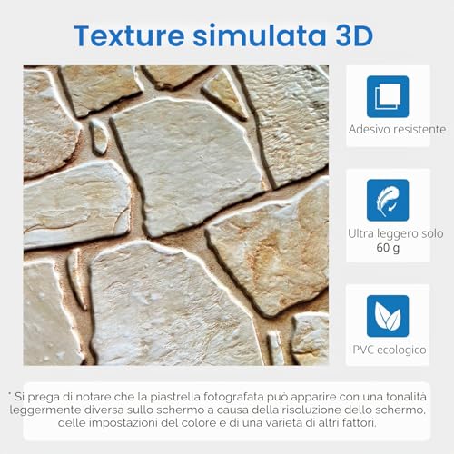 COMSTICKC 3D Stone Adhesive Panels, 10 Pieces 30 x 30 cm, 3D Brick Wall Stickers, PVC Faux Stone Panel for Decorative Walls Indoor Kitchen, Bathroom, Living Room, Waterproof