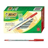BIC Ecolutions Round Stic Ballpoint Pen, Medium Point (1.0mm), Red, 50-Count