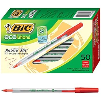 BIC Ecolutions Round Stic Ballpoint Pen, Medium Point (1.0mm), Red, 50-Count