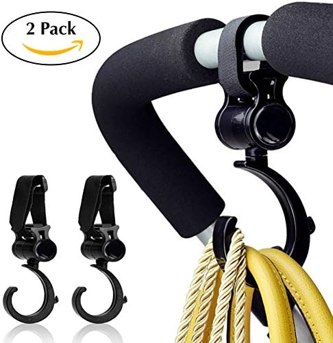 Inasmile Baby Pushchair Swivel Hanger for Bags Baby Stroller Hooks Prams Hanger Pushchair Rotating for Buggy Clips Trolley Hanging Bags Clothes (Pack of 2) (360° Hooks)